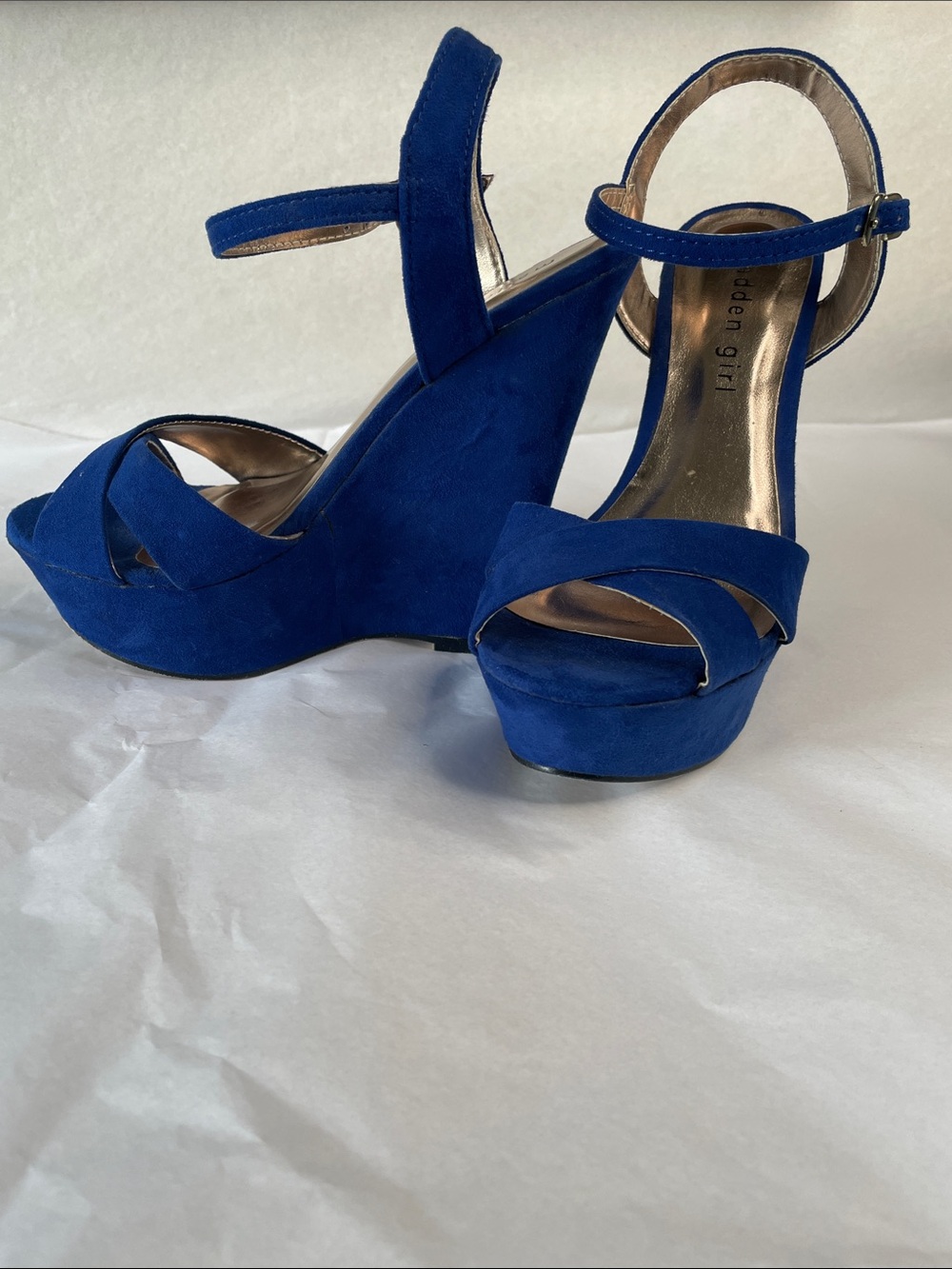 Madden Girl Royal Blue Suede Ankle-Strap Wedge Sandals